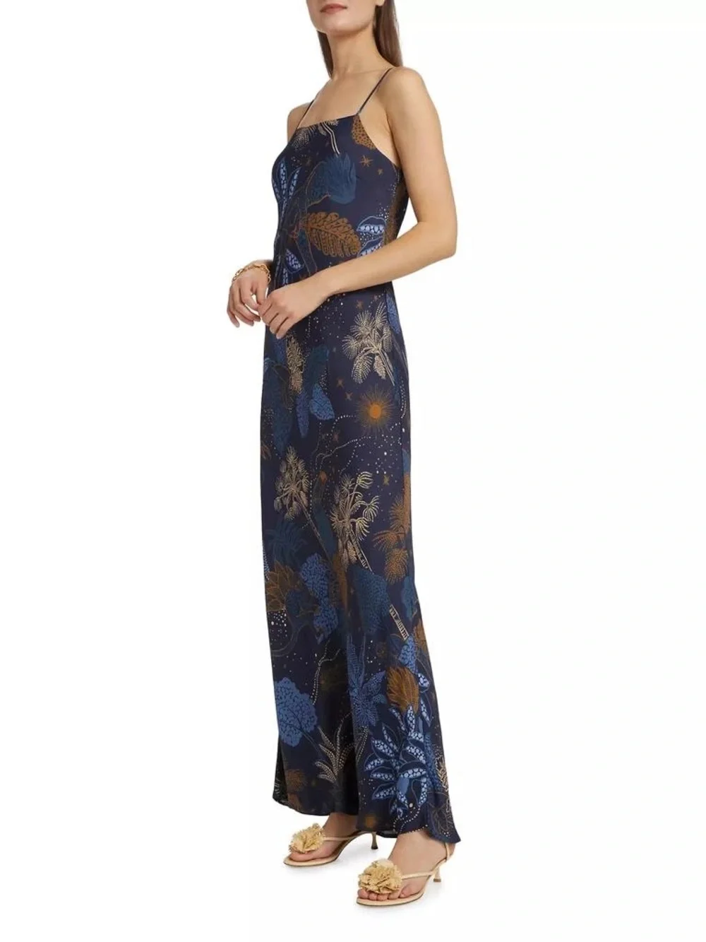 Navy Floral Slip Maxi Dress with Brown & Blue Accents - Picture 5 of 12